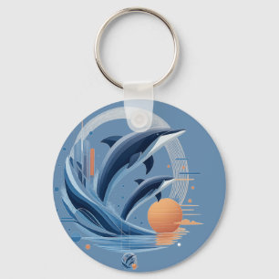 Modern Dolphin Wave – Futuristic Ocean Art   Colou Key Ring