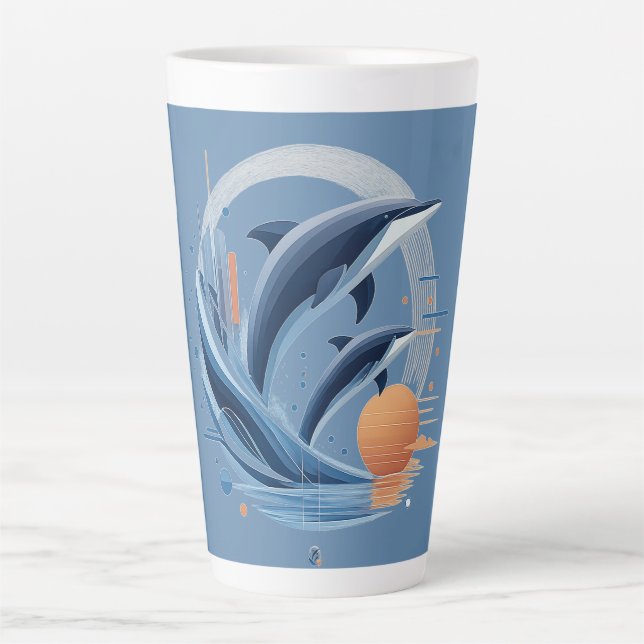 Modern Dolphin Wave – Futuristic Ocean Art | Colou Latte Mug (Front)