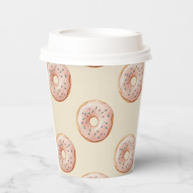 Modern Donuts Pattern With Name or Text Paper Cups (Front)