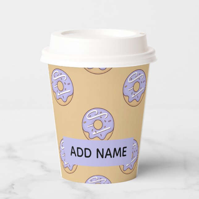 Modern Donuts Pattern With Name Paper Cups (Front)