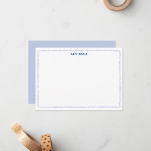 Modern Doodle Border Blue Personalised Flat Card