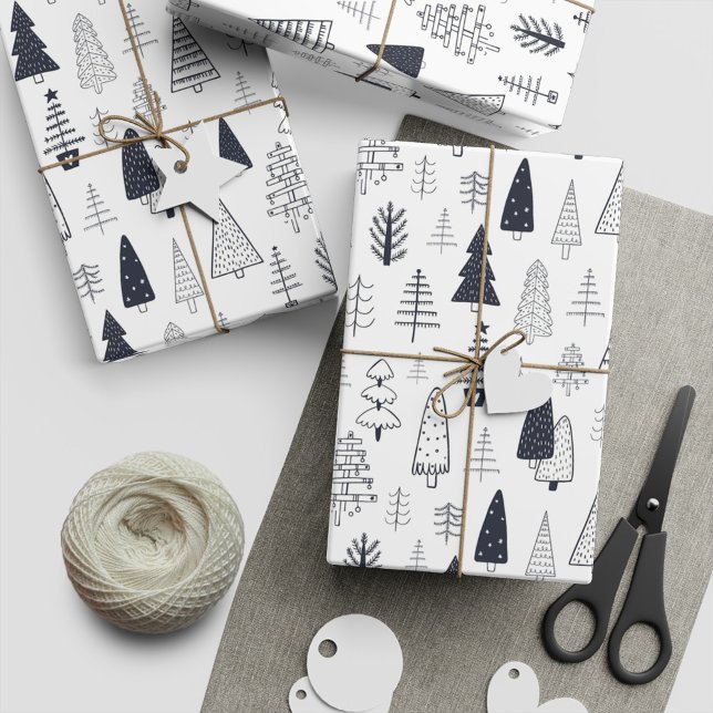 Modern Doodle Christmas Wild Forest Pine Trees Wrapping Paper (Modern Doodle Christmas Wild Forest Pine Trees Wrapping Paper:)