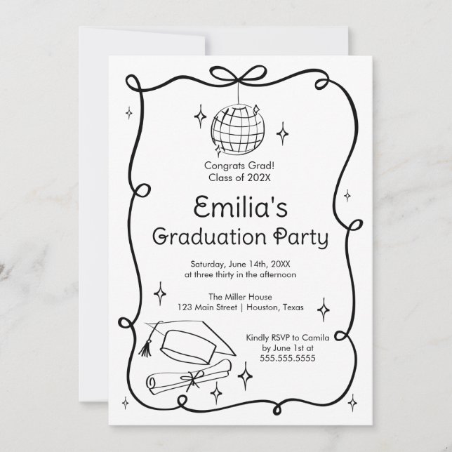 Modern doodle Graduation Invitation (Front)