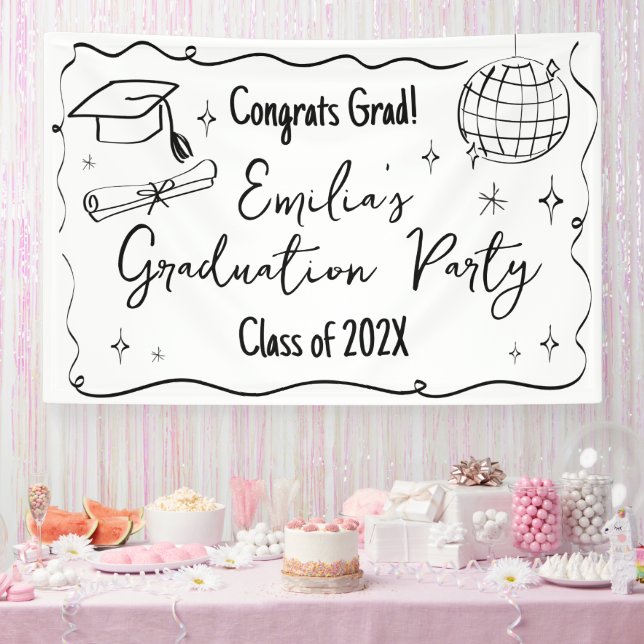 Modern doodle Graduation party backdrop  Banner (Party)