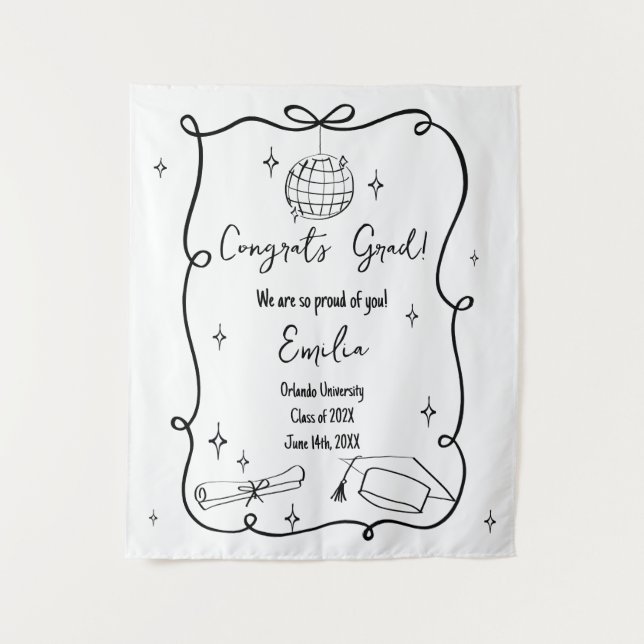 Modern doodle Graduation Welcome Sign Tapestry (Front)