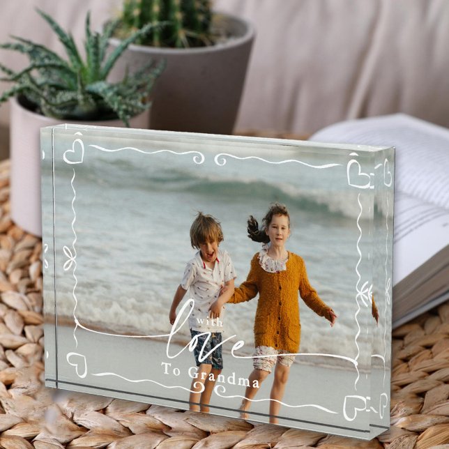 Modern Doodle Heart Love Grandma Keepsake Photo Block (Creator Uploaded)