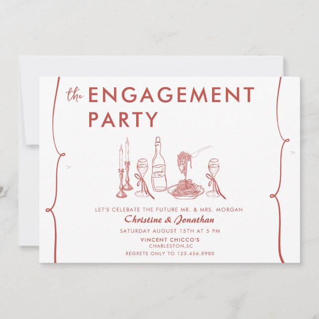 Modern Doodle | Whimsical Engagement Party Invitation (Front)