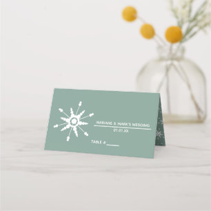 Modern Dot Snowflakes Winter Wedding Soft Green Place Card
