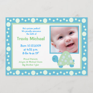 MODERN DOT TURTLE Baby Photo birth Announcement