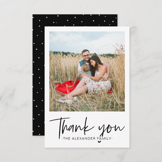 Modern Dots Black and White Thank You Script Photo (Front/Back)