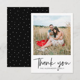 Modern Dots Black and White Thank You Script Photo Card