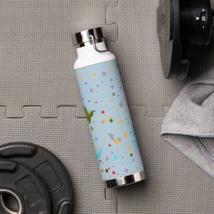Modern Dots & Butterfly Light Blue Water Bottle