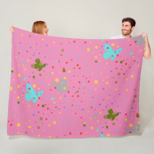 Modern Dots & Butterfly Pink  Fleece Blanket