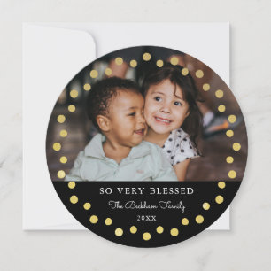 Modern Dots Frame Ornament Gold Black 2 Photo Holiday Card