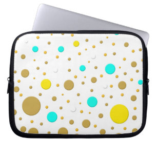 Modern Dots Turquoise Yellow White Gold Fun Design Laptop Sleeve
