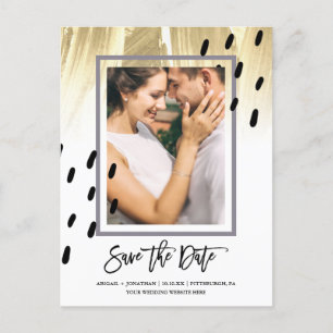Modern Dots with Brush Strokes Save the Date Invitation Postcard