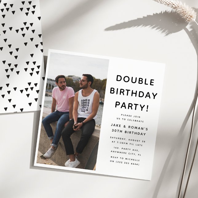 Modern Double Birthday Party Photo Birthday  Invitation (Creator Uploaded)