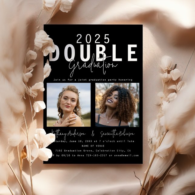 Modern Double Celebration 2 Photo Graduation Invitation (Creator Uploaded)