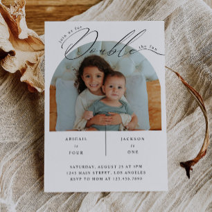 Modern Double Celebration Photo Birthday Party Invitation