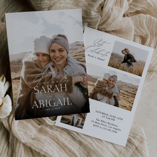 Modern Double Celebration Photo Graduation Party Invitation (Creator Uploaded)