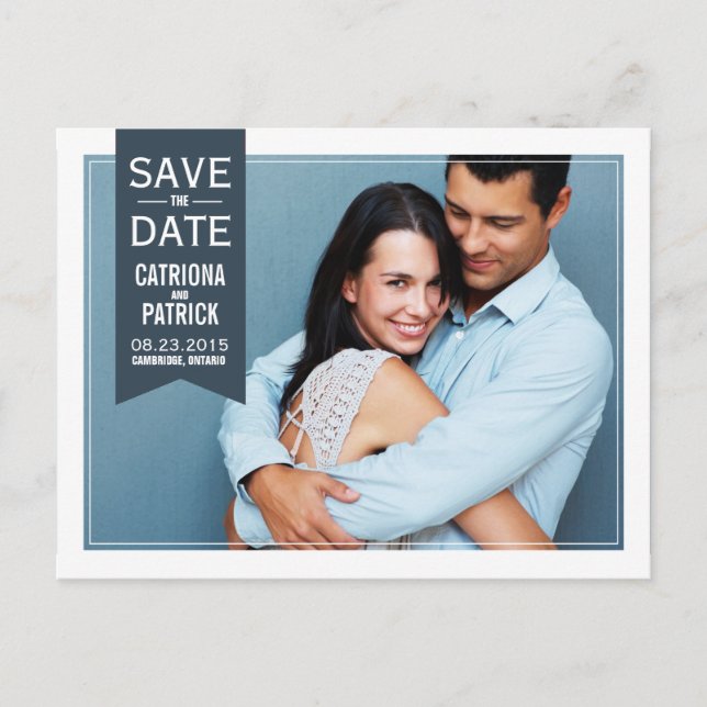 Modern Double Frame Photo Save the Date Postcard (Front)