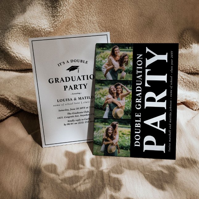 Modern Double Graduation Party Photo Collage Invitation (Creator Uploaded)