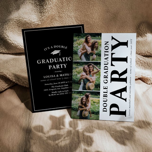 Modern Double Graduation Party Photo Collage Invitation (Creator Uploaded)