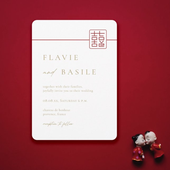 Modern Double Happiness Chinese Wedding  Invitation (Creator Uploaded)