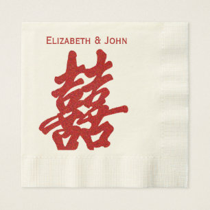 Modern Double Happiness Wedding Napkin