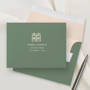 Modern Double Happiness Wedding RSVP Envelope