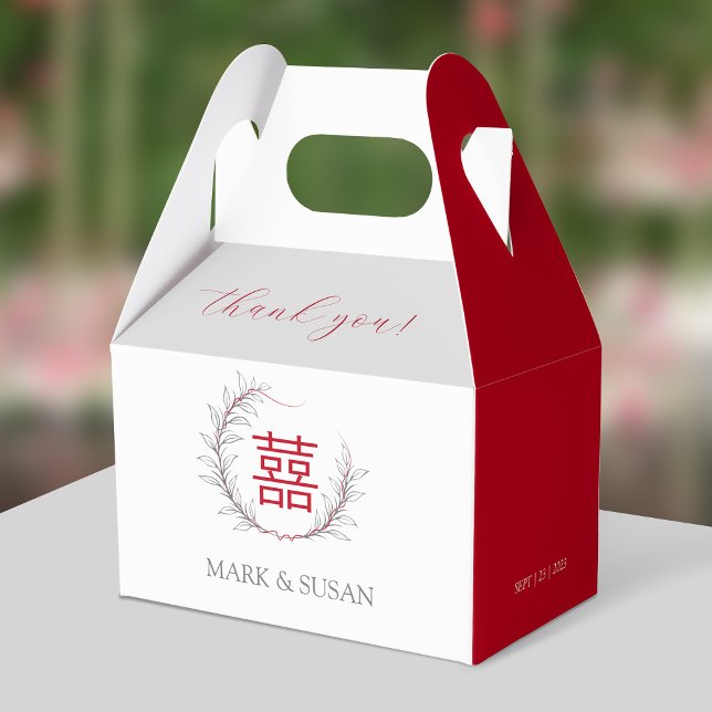 Modern Double Happiness Wedding Thank You Favour Box (Creator Uploaded)