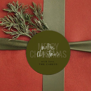 Modern Double Merry Christmas Classic Round Sticker