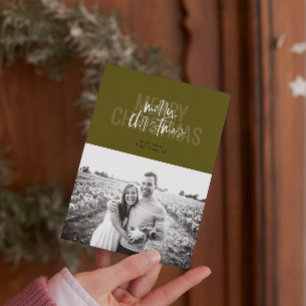 Modern Double Merry Christmas Vertical Evergreen Holiday Card