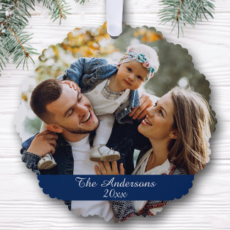 Modern Double Sided Family Photo Holiday Tree Decoration Card