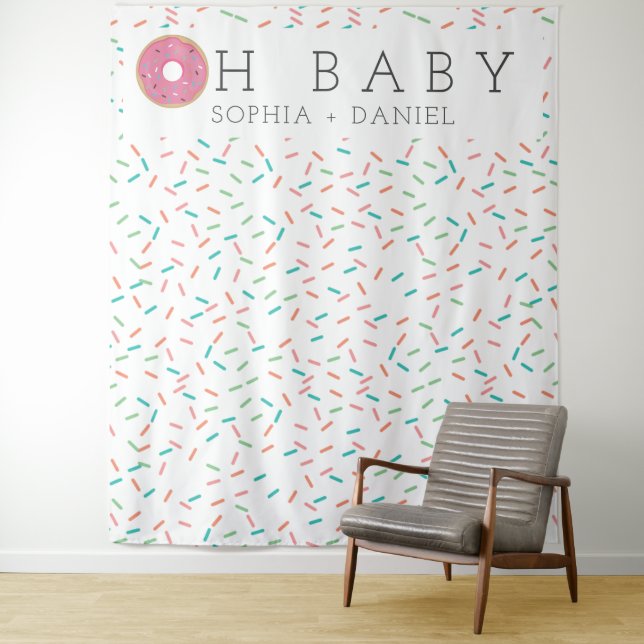 Modern Doughnut Baby Shower Backdrop Photo Booth Tapestry (In Situ)