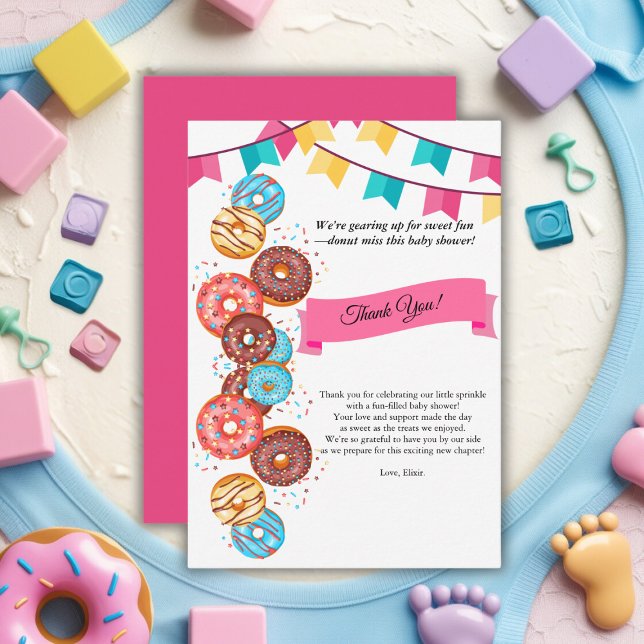 Modern Doughnut Baby Sprinkles Baby Shower Thank You Card (Creator Uploaded)