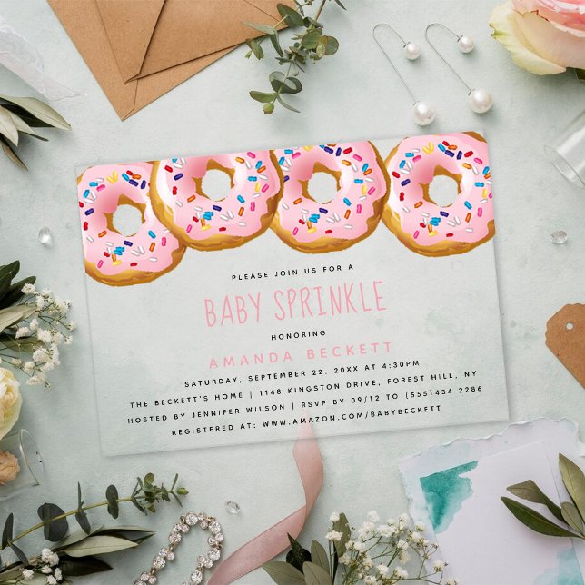 Modern Doughnut Girls Baby Shower Sprinkle Acrylic Invitations (Creator Uploaded)