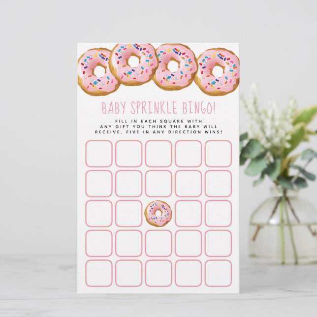 Modern Doughnut Girls Baby Shower Sprinkle Bingo (Standing Front)