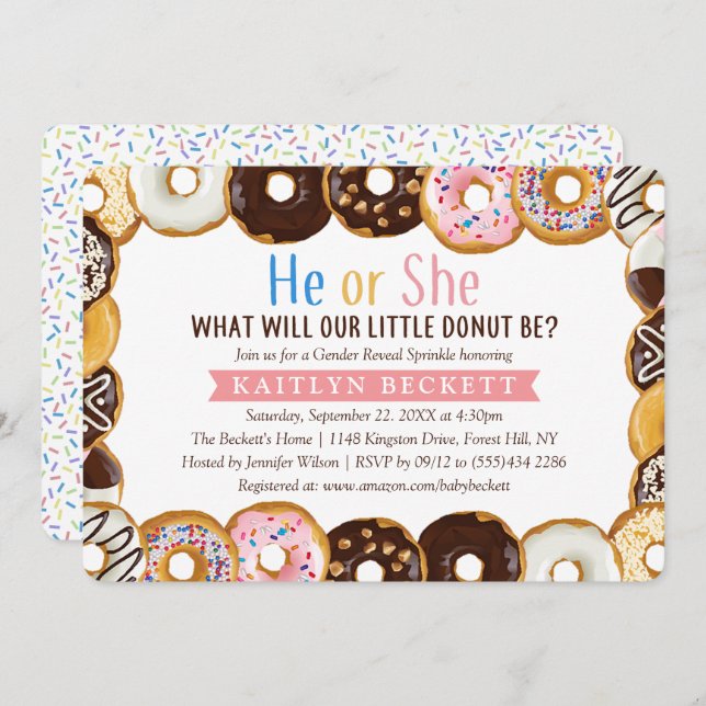 Modern Doughnut Sprinkle Gender Reveal Party Invitation (Front/Back)