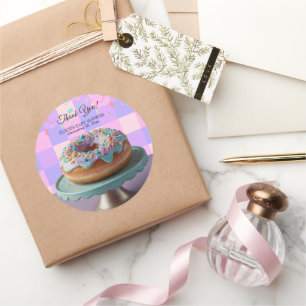 Modern Doughnut Sprinkles Chequered Baby Shower Classic Round Sticker