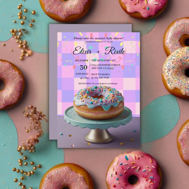 Modern Doughnut Sprinkles Chequered Baby Shower Invitation (Creator Uploaded)