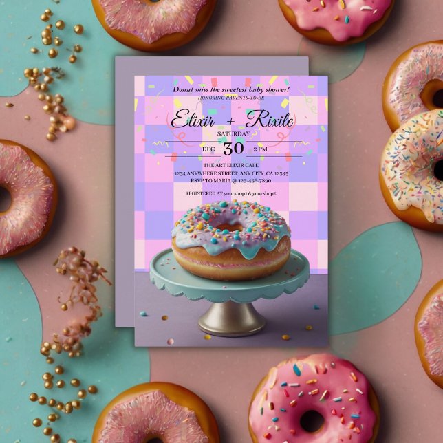 Modern Doughnut Sprinkles Chequered Baby Shower Invitation (Creator Uploaded)