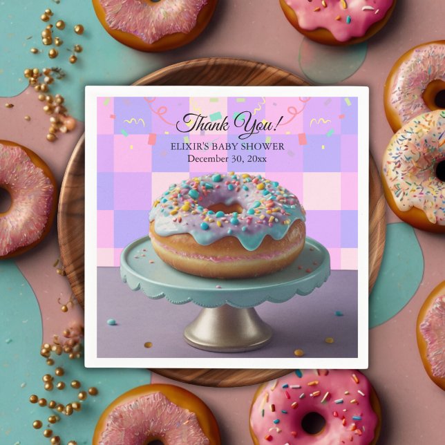 Modern Doughnut Sprinkles Chequered Baby Shower Napkin (Creator Uploaded)