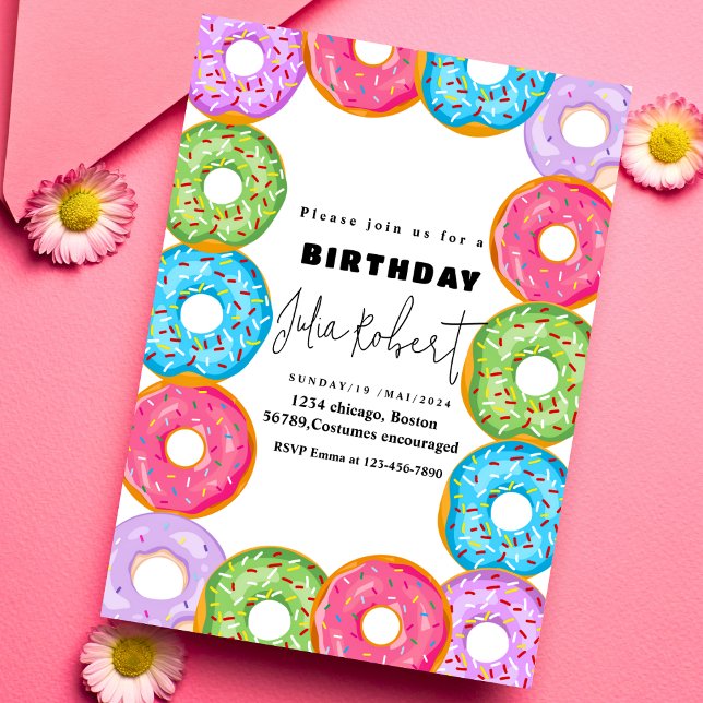 modern doughnuts baking colourful cream BIRTHDAY Invitation (Creator Uploaded)