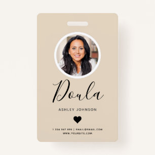 Modern Doula Midwife Add Your Photo Cream Beige ID Badge