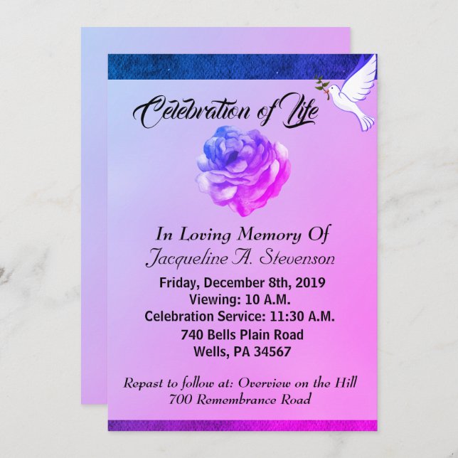 Modern Dove Christian Memorial Service Invitation (Front/Back)