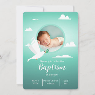 Modern Dove Teal Blue Baptism Invitation for Boy
