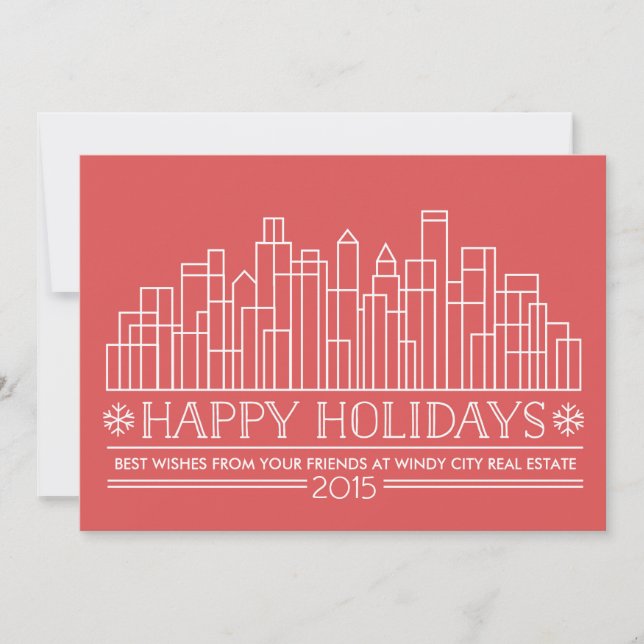 Modern Downtown Corporate Holiday Card - Line Art (Front)