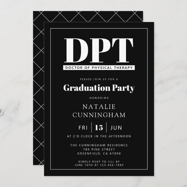 Modern DPT Doctor of Physical Therapy Graduation Invitation (Front/Back)