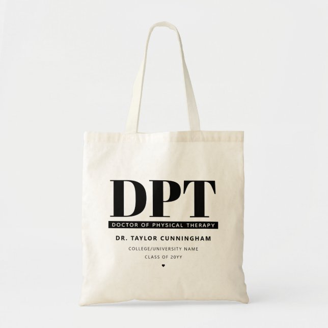 Modern DPT Doctor of Physical Therapy Graduation Tote Bag (Front)